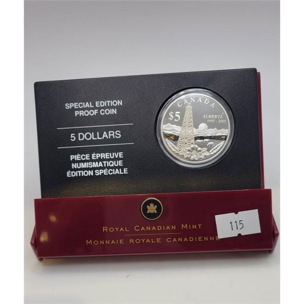 2005 Candian Fine Silver 5 Dollar "Alberta Centennial"