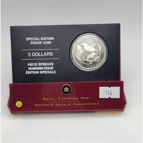 2005 Canadian Fine Silver 5 Dollar "Saskatchewan Centennial"