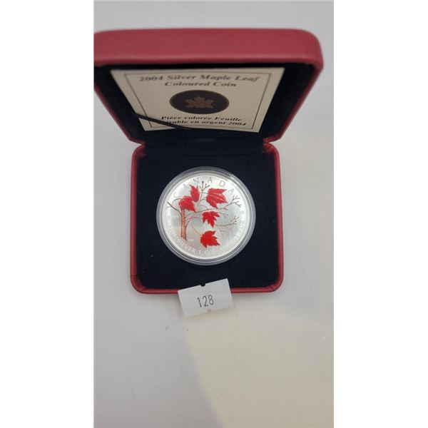 2004 Canadian Silver  5 Dollar  "Coloured Maple"