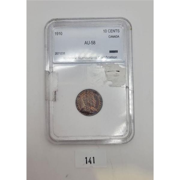 1910 AU Canadian Silver Dime