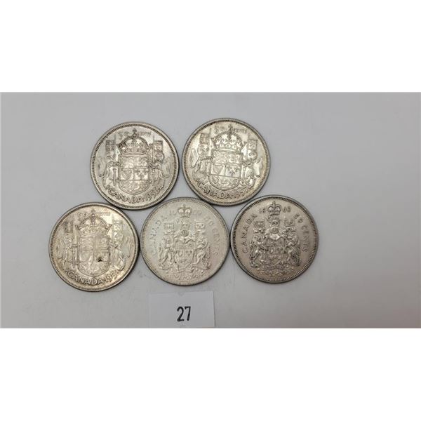 Canadian Late 50's Silver Half Dollars