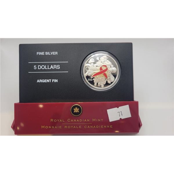 Canadian 2006 Silver 5 Dollar "Pink Ribbon"