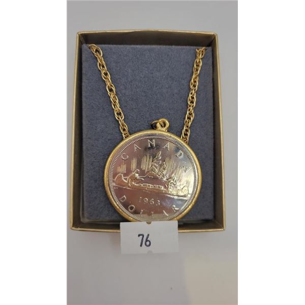 1963 Canadian Silver Dollar Pendant & Chain