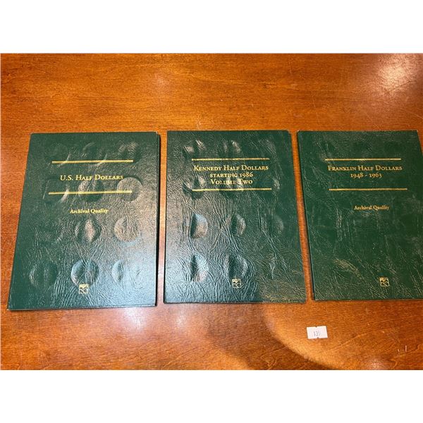 USA Half Dollars Coin Collection Books, 2 Partially full, 1 empty