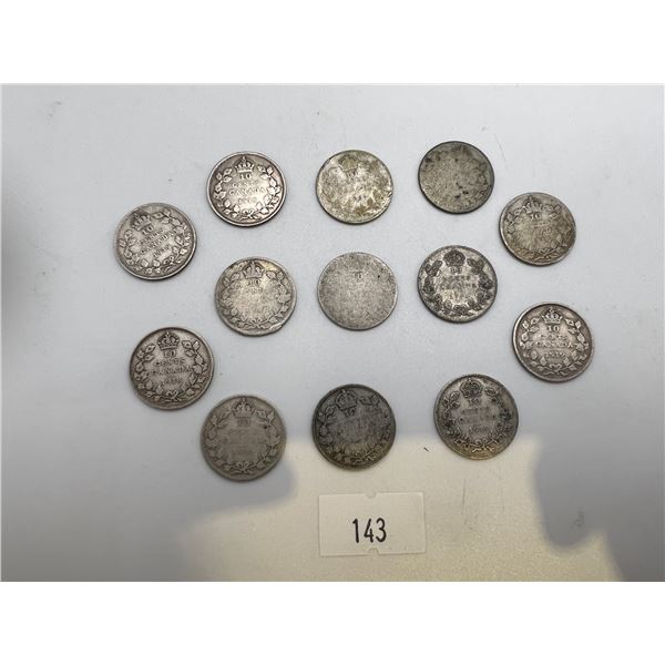 Canadian Silver King Edward Dimes Various Years