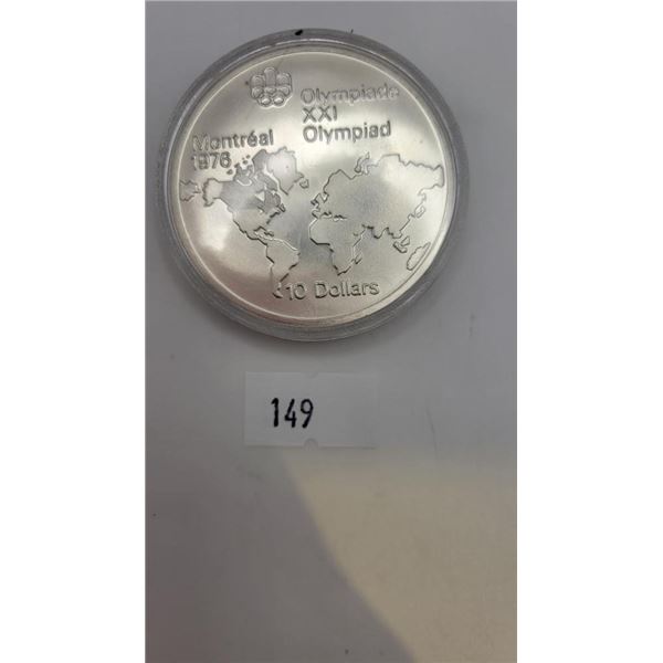 1976 Montreal Olympic Silver 10 Dollar Coin "World Map"