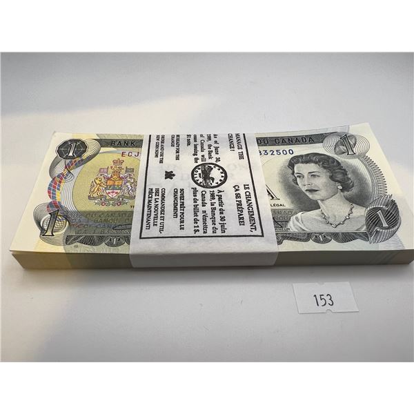 100 x 1973 $1 Canadian Banknotes Consecutive Serial Numbers