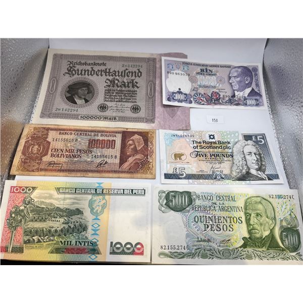 Foreign Banknotes - Germany, Bolivia, Peru, Turkey, Scotland, Argentina