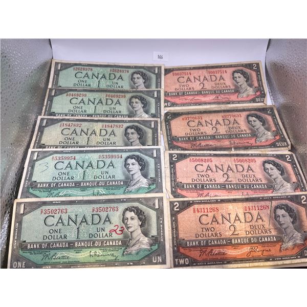 1954 Canadian $1 & $2 Banknotes