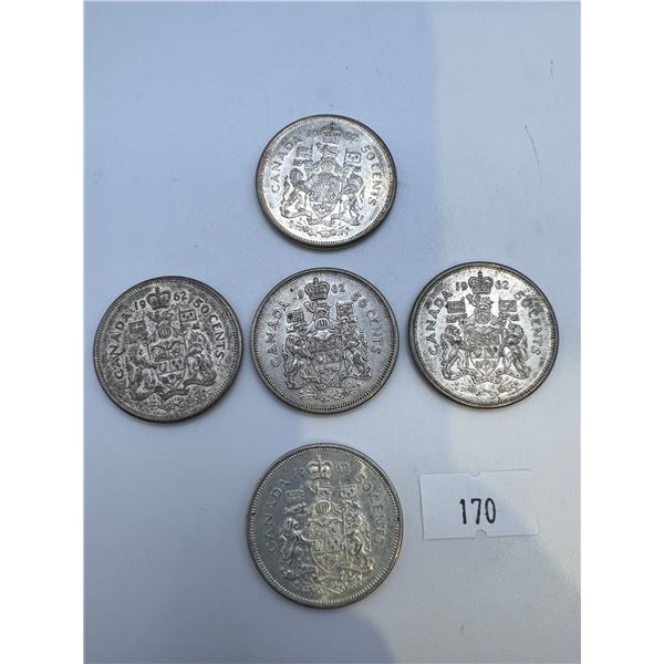 1962 Canadian Silver 50 cent Pieces