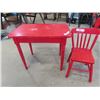 Image 1 : Red Childs Wood Table and Chair