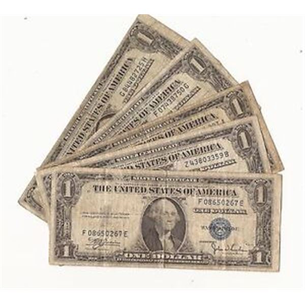 (5) $1 US Silver Certificates Random Dates