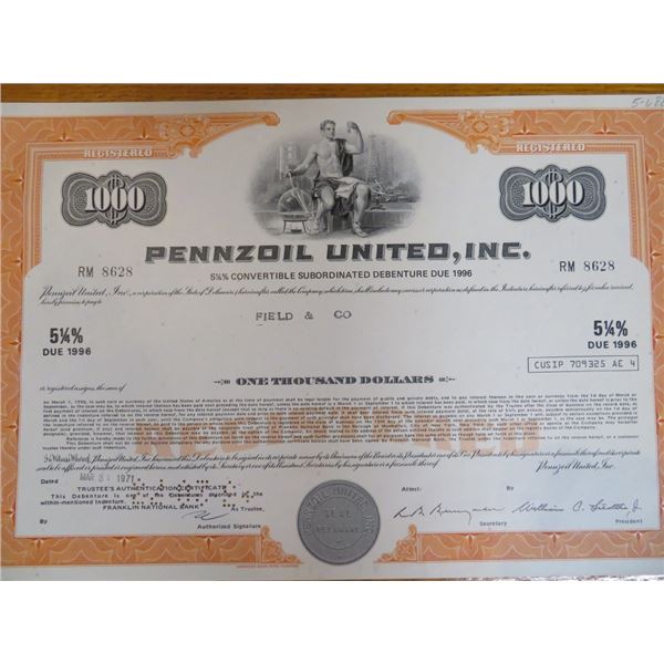 Pennzoil Stock Certificate