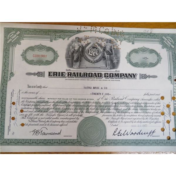 Erie Railroad Stock Certificate