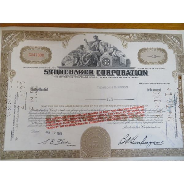 Studebaker Stock Certificate