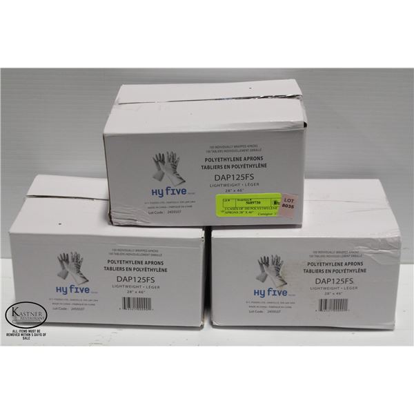 3 CASES OF 100 POLYETHYLENE APRONS 28" X 46"