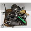 FLAT OF ASSORTED KITCHEN UTENSILS INCLUDING TONGS