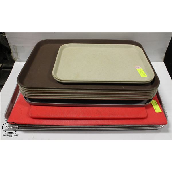 STACK OF ASSORTED TRAYS, PANS & BOARDS