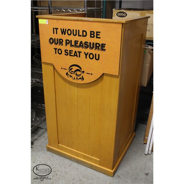 WOODEN GREETING PODIUM 23.5" X 22" X 42"