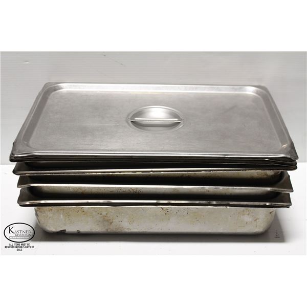 6 FULL SIZE STAINLESS STEEL INSERTS W/ LID