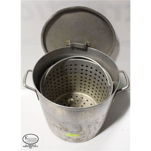 30QT ALUMINUM POT W/ PERFORATED BASKET & LID
