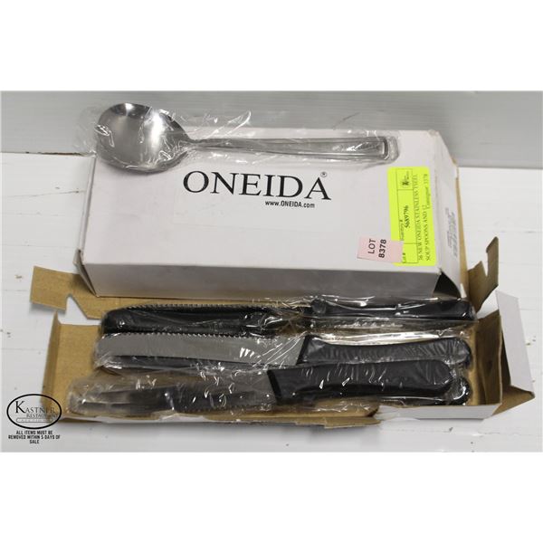 36 NEW ONEIDA STAINLESS STEEL SOUP SPOONS AND 12