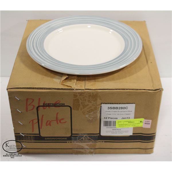 DOZEN NEW 11.5" COLOURED DINNER PLATES - BLUE