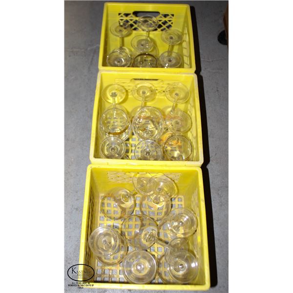 3 CRATES OF GOLD-RIMMED WINE GLASSES