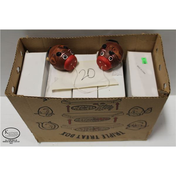 BOX OF 20 WOODEN PIG TOYS