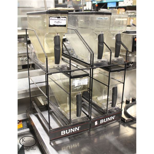 LOT OF 2 BUNN COFFEE DISPENSER RACKS W/ 5 PORTABLE