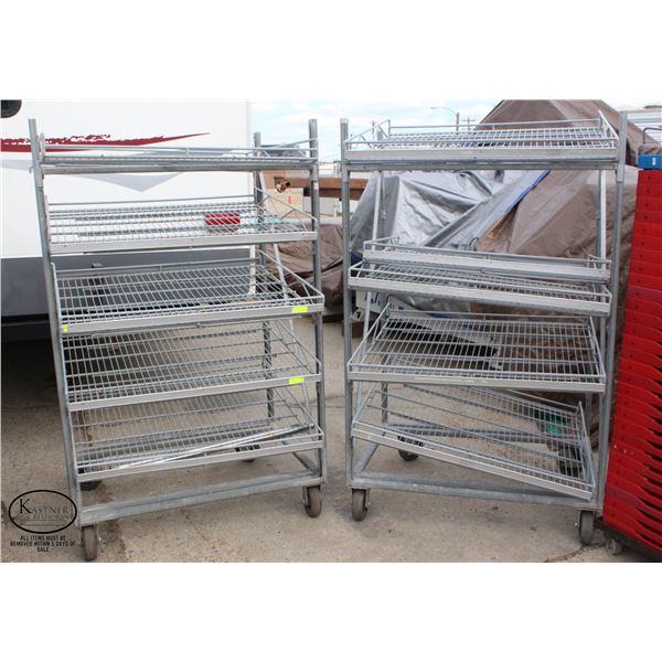 LOT OF 2 COMMERCIAL ANGLED SHELF BREAD RACKS