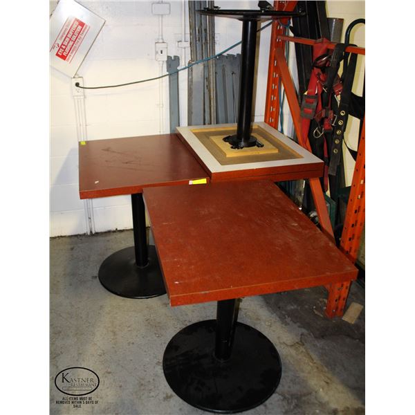 4 WOOD VENEER DINING TABLES W/ CAST IRON BASES