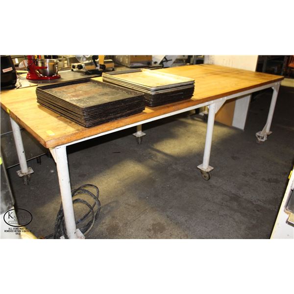 10' BAKER'S / BUTCHER'S TABLE WITH IRON FRAME ON