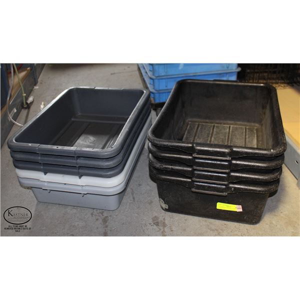 9 VARIOUS COMMERCIAL POY TUBS / BUS PANS