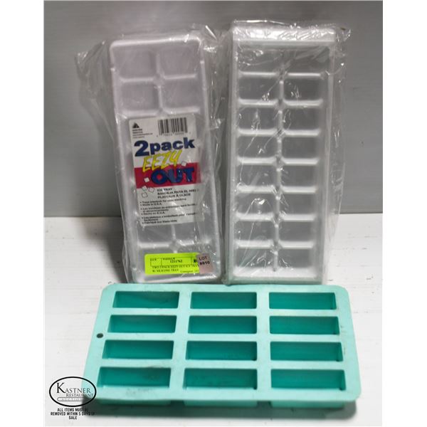 TWO 2-PACK EEZY OUT ICE TRAYS, W/ SILICONE TRAY