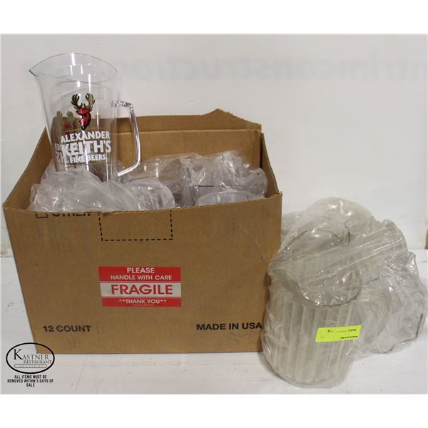 6 NEW BRANDED POLY PITCHERS W/ 3 USED RUBBERMAID