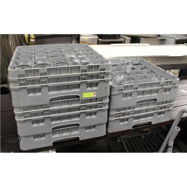 10 ASSORTED DISHWASHER RACKS W/ VARIOUS GLASS