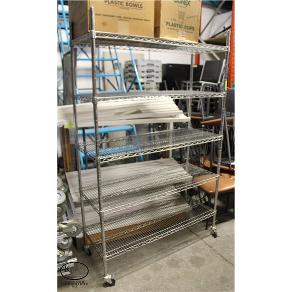4' CHROME WIRE STORAGE RACK ON CASTERS - 5 TIER