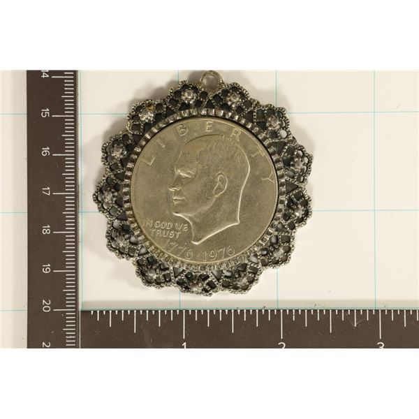 1976 IKE DOLLAR IN ANTIQUE PENDANT MADE FOR