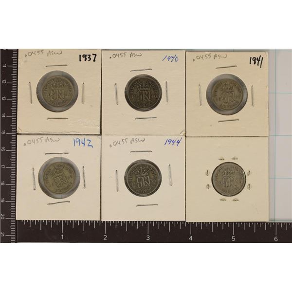 6-GREAT BRITAIN SILVER 6 PENCE .0455 OZ. ASW EACH