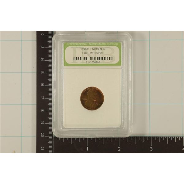 SLABBED 1958-P LINCOLN CENT FULL RED MS69