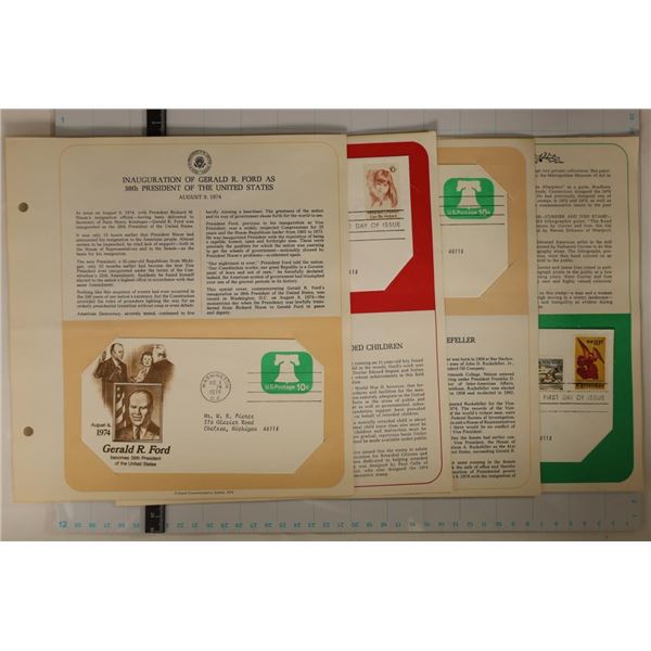 4 1ST DAY COVERS ON INFO CARDS: ALL 1974