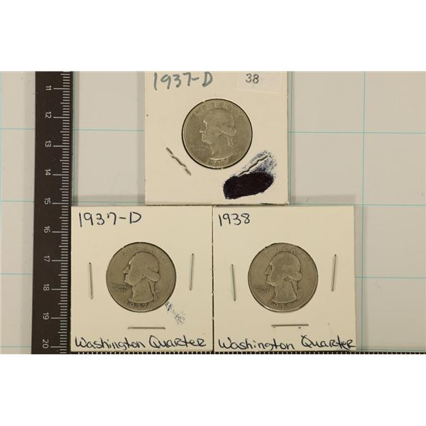 2-1937-D & 1-1938 WASHINGTON SILVER QUARTERS 3