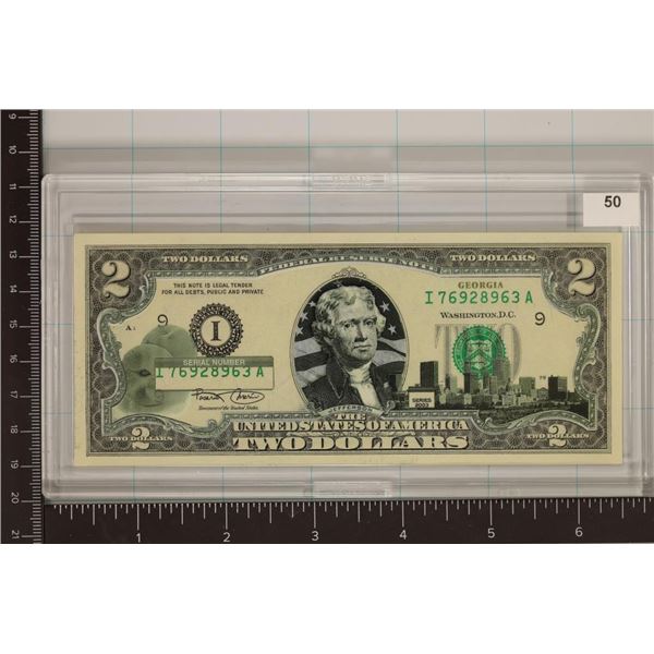 2003 US $2 FRN WITH GEORGIA OVERLAY CRISP UNC