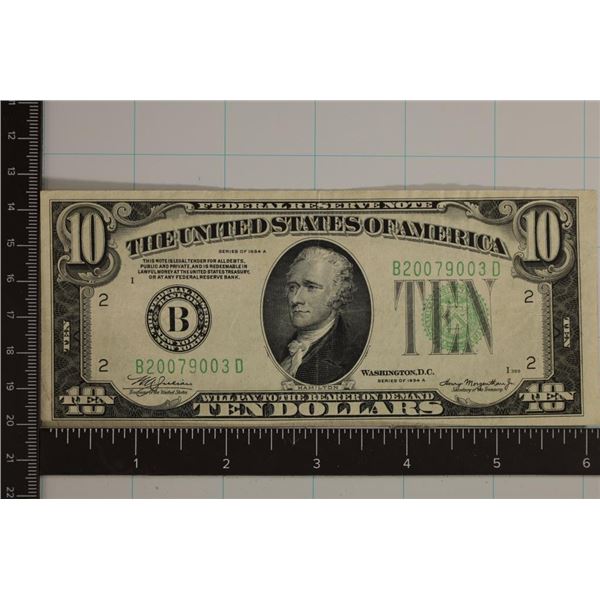 1934A US $10 FEDERAL RESERVE NOTE WATCH FOR OUR