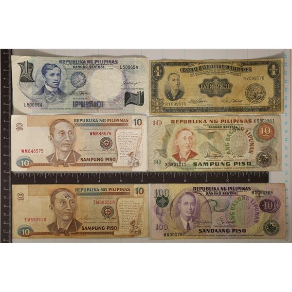 6 PHILIPPINES BILLS: 1949-1 PESO, 1969-1 PESO,