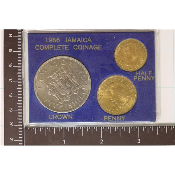 1966 JAMAICA 3 COIN UNC SET ON CARDBOARD IN