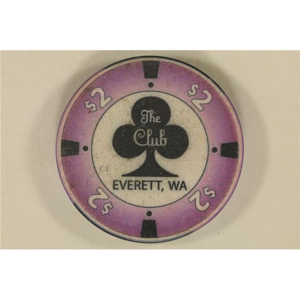 $2 THE CLUB CASINO CHIP EVERETT, WASHINGTON