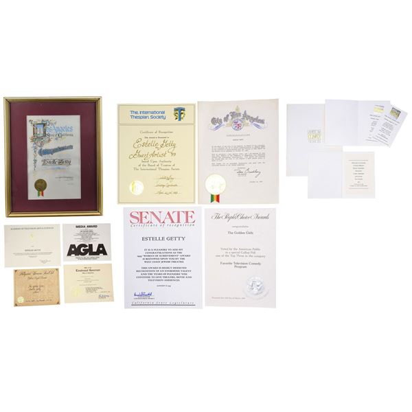 Lot #866: ESTELLE GETTY - Rich Weaver Collection: Estelle Getty's Award Certificates and Los Angeles