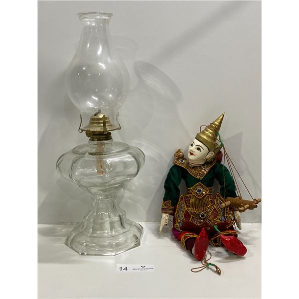 Vintage Oil Lamp And Japanese Handmade Finger Puppet